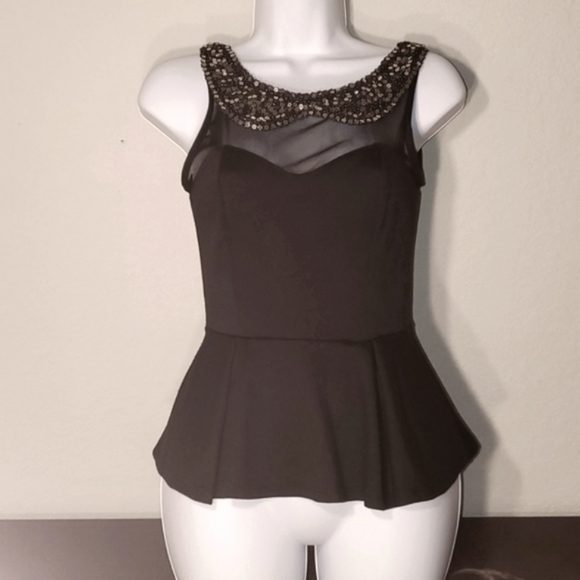 A'gaci sz small peplum top with sheer top and beautiful embellished neck - Picture 1 of 10